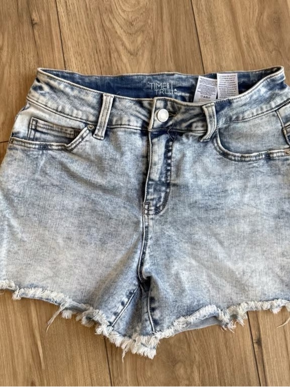Time and Tru Light Wash Denim Shorts - Women's Frayed Hem